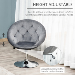 HOMCOM Modern Dining Height Bar Stool Velvet-Touch Tufted Fabric Adjustable Height Armless Tub Chair with Swivel Seat, Grey - thumbnail 5