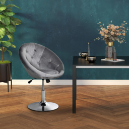 HOMCOM Modern Dining Height Bar Stool Velvet-Touch Tufted Fabric Adjustable Height Armless Tub Chair with Swivel Seat, Grey - thumbnail 7