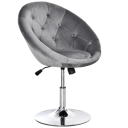 HOMCOM Modern Dining Height Bar Stool Velvet-Touch Tufted Fabric Adjustable Height Armless Tub Chair with Swivel Seat, Grey - thumbnail 1