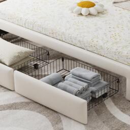 Practical Upholstered Daybed with Pull-Out Trundle, Ideal Bed Frame for Studios or Guest Spaces, 200L x 140W x 100H cm, Beige - Aosom UK - thumbnail 9
