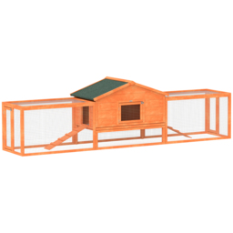 PawHut Wooden Rabbit Hutch with Run, Tray, Ramps, Asphalt Roof, 309 x 70 x 87cm, Orange - Aosom UK - thumbnail 1