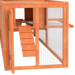 PawHut Wooden Rabbit Hutch with Run, Tray, Ramps, Asphalt Roof, 309 x 70 x 87cm, Orange - Aosom UK - thumbnail 9