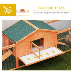 PawHut Wooden Rabbit Hutch with Run, Tray, Ramps, Asphalt Roof, 309 x 70 x 87cm, Orange - Aosom UK - thumbnail 6