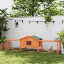 PawHut Wooden Rabbit Hutch with Run, Tray, Ramps, Asphalt Roof, 309 x 70 x 87cm, Orange - Aosom UK - thumbnail 2