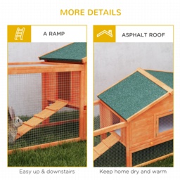 PawHut Wooden Rabbit Hutch with Run, Tray, Ramps, Asphalt Roof, 309 x 70 x 87cm, Orange - Aosom UK - thumbnail 7