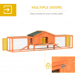 PawHut Wooden Rabbit Hutch with Run, Tray, Ramps, Asphalt Roof, 309 x 70 x 87cm, Orange - Aosom UK - thumbnail 5