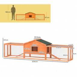 PawHut Wooden Rabbit Hutch with Run, Tray, Ramps, Asphalt Roof, 309 x 70 x 87cm, Orange - Aosom UK - thumbnail 3