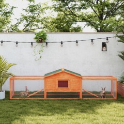 PawHut Wooden Rabbit Hutch with Run, Tray, Ramps, Asphalt Roof, 309 x 70 x 87cm, Orange - Aosom UK - thumbnail 8