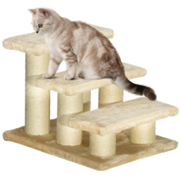 PawHut Pet Steps, 3-Step Climber Ladder for Cats & Dogs, Plush Surface, Portable for Older Animals Assistance, Cream - Aosom UK