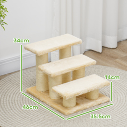 PawHut Pet Steps, 3-Step Climber Ladder for Cats & Dogs, Plush Surface, Portable for Older Animals Assistance, Cream - Aosom UK - thumbnail 3