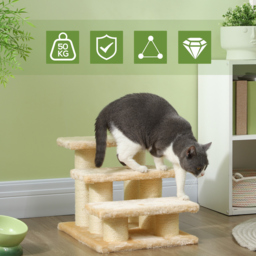 PawHut Pet Steps, 3-Step Climber Ladder for Cats & Dogs, Plush Surface, Portable for Older Animals Assistance, Cream - Aosom UK - thumbnail 4