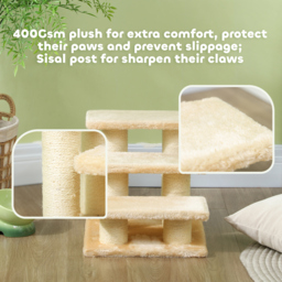 PawHut Pet Steps, 3-Step Climber Ladder for Cats & Dogs, Plush Surface, Portable for Older Animals Assistance, Cream - Aosom UK - thumbnail 6