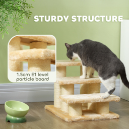 PawHut Pet Steps, 3-Step Climber Ladder for Cats & Dogs, Plush Surface, Portable for Older Animals Assistance, Cream - Aosom UK - thumbnail 5