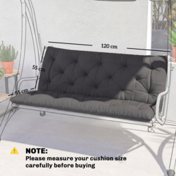 Outsunny Garden Bench Cushion, 2 Seater Swing Chair Cushion, Seat Pad with Ties for Indoor and Outdoor Use, 110 x 120 cm, Black - thumbnail 3