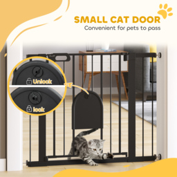 PawHut 75-103 cm Extra Wide Pet Safety Gate Barrier, Stair Pressure Fit, w/ Small Door, Auto Close, Double Locking, for Doorways, Black - Aosom UK - thumbnail 6