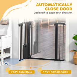 PawHut 75-103 cm Extra Wide Pet Safety Gate Barrier, Stair Pressure Fit, w/ Small Door, Auto Close, Double Locking, for Doorways, Black - Aosom UK - thumbnail 5