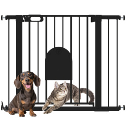 PawHut 75-103 cm Extra Wide Pet Safety Gate Barrier, Stair Pressure Fit, w/ Small Door, Auto Close, Double Locking, for Doorways, Black - Aosom UK - thumbnail 1