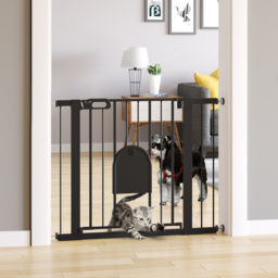 PawHut 75-103 cm Extra Wide Pet Safety Gate Barrier, Stair Pressure Fit, w/ Small Door, Auto Close, Double Locking, for Doorways, Black - Aosom UK - thumbnail 2