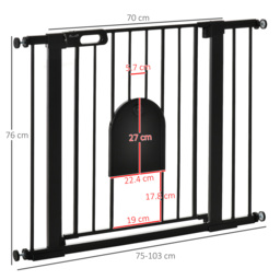 PawHut 75-103 cm Extra Wide Pet Safety Gate Barrier, Stair Pressure Fit, w/ Small Door, Auto Close, Double Locking, for Doorways, Black - Aosom UK - thumbnail 3