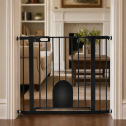 PawHut 75-103 cm Extra Wide Pet Safety Gate Barrier, Stair Pressure Fit, w/ Small Door, Auto Close, Double Locking, for Doorways, Black - Aosom UK - thumbnail 8