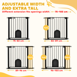 PawHut 75-103 cm Extra Wide Pet Safety Gate Barrier, Stair Pressure Fit, w/ Small Door, Auto Close, Double Locking, for Doorways, Black - Aosom UK - thumbnail 7