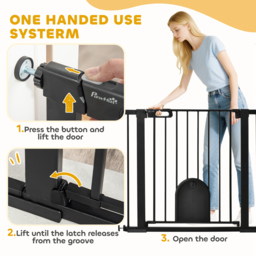 PawHut 75-103 cm Extra Wide Pet Safety Gate Barrier, Stair Pressure Fit, w/ Small Door, Auto Close, Double Locking, for Doorways, Black - Aosom UK - thumbnail 4