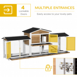 PawHut 2 Tier Wooden Rabbit Hutch, Guinea Pig Cage, Bunny Run, Small Animal House with Double Side Run Boxes, Slide-out Tray, Ramp, 230 x 53 x 93.5cm - thumbnail 6