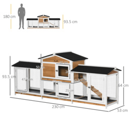 PawHut 2 Tier Wooden Rabbit Hutch, Guinea Pig Cage, Bunny Run, Small Animal House with Double Side Run Boxes, Slide-out Tray, Ramp, 230 x 53 x 93.5cm - thumbnail 3