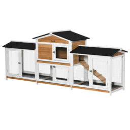 PawHut 2 Tier Wooden Rabbit Hutch, Guinea Pig Cage, Bunny Run, Small Animal House with Double Side Run Boxes, Slide-out Tray, Ramp, 230 x 53 x 93.5cm - thumbnail 1