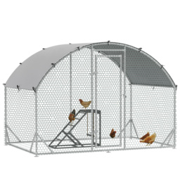 PawHut Walk In Chicken Run, Galvanised Chicken Coop w/ Chicken Activity Shelf, Outdoor Hen Poultry House Cage Rabbit Hutch w/ UV-resistant