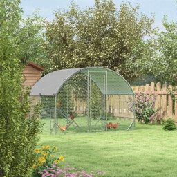 PawHut Walk In Chicken Run, Galvanised Chicken Coop w/ Chicken Activity Shelf, Outdoor Hen Poultry House Cage Rabbit Hutch w/ UV-resistant - thumbnail 2