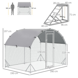 PawHut Walk In Chicken Run, Galvanised Chicken Coop w/ Chicken Activity Shelf, Outdoor Hen Poultry House Cage Rabbit Hutch w/ UV-resistant - thumbnail 3