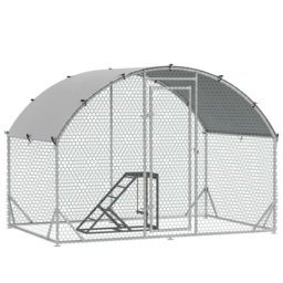 PawHut Walk In Chicken Run, Galvanised Chicken Coop w/ Chicken Activity Shelf, Outdoor Hen Poultry House Cage Rabbit Hutch w/ UV-resistant