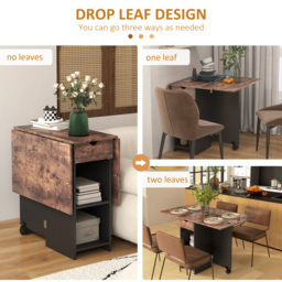 HOMCOM Folding Dining Table, Drop Leaf Table for Small Spaces, Foldable Table with Drawer and Storage Shelves for Kitchen, Dining Room, Rustic Brown - thumbnail 5