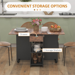 HOMCOM Folding Dining Table, Drop Leaf Table for Small Spaces, Foldable Table with Drawer and Storage Shelves for Kitchen, Dining Room, Rustic Brown - thumbnail 4