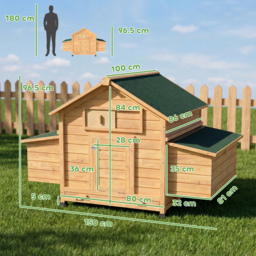 PawHut Chicken Coop, Wooden Outdoor Hen House with Nesting Box, Openable Waterproof Top, Pull-Out Tray, 150 x 100 x 97cm - thumbnail 3