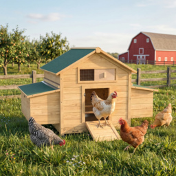 PawHut Chicken Coop, Wooden Outdoor Hen House with Nesting Box, Openable Waterproof Top, Pull-Out Tray, 150 x 100 x 97cm - thumbnail 2