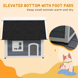 PawHut Outdoor Cat House, Wooden Feral Cat Shelter Waterproof Hide House with Openable Asphalt Roof and Three Doors, 77 x 57.5 x 68cm, Grey - Aosom UK - thumbnail 8