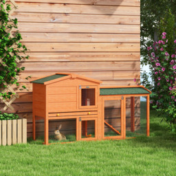 PawHut 2 Tier Rabbit Hutch with Run and Ramp for 1-2 rabbits, Rabbit Cage with Slide-out Tray for Garden, Yard, Orange - Aosom UK - thumbnail 2