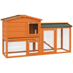 PawHut 2 Tier Rabbit Hutch with Run and Ramp for 1-2 rabbits, Rabbit Cage with Slide-out Tray for Garden, Yard, Orange - Aosom UK - thumbnail 1
