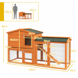 PawHut 2 Tier Rabbit Hutch with Run and Ramp for 1-2 rabbits, Rabbit Cage with Slide-out Tray for Garden, Yard, Orange - Aosom UK - thumbnail 3