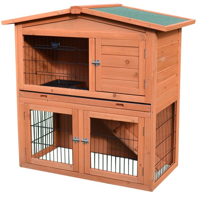 PawHut 2 Tier Rabbit Hutch Guinea Pig Hutch Ferret Cage with Ramp Slide Out Tray for Indoor Outdoor 100.5 x 55 x 101 cm - image 1