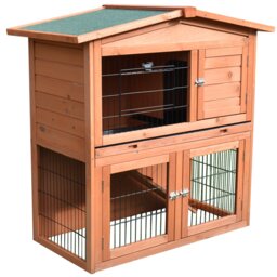 PawHut 2 Tier Rabbit Hutch Guinea Pig Hutch Ferret Cage with Ramp Slide Out Tray for Indoor Outdoor 100.5 x 55 x 101 cm - thumbnail 8