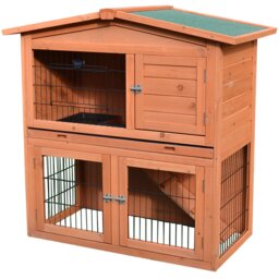 PawHut 2 Tier Rabbit Hutch Guinea Pig Hutch Ferret Cage with Ramp Slide Out Tray for Indoor Outdoor 100.5 x 55 x 101 cm - thumbnail 1
