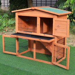 PawHut 2 Tier Rabbit Hutch Guinea Pig Hutch Ferret Cage with Ramp Slide Out Tray for Indoor Outdoor 100.5 x 55 x 101 cm - thumbnail 2