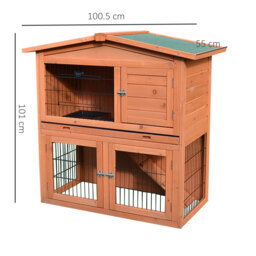 PawHut 2 Tier Rabbit Hutch Guinea Pig Hutch Ferret Cage with Ramp Slide Out Tray for Indoor Outdoor 100.5 x 55 x 101 cm - thumbnail 3