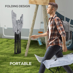 Outsunny Portable Sun Lounger: Foldable Outdoor Sunbed with Side Pocket & Headrest, Light Grey Oxford Fabric - Aosom UK - thumbnail 4