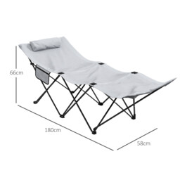 Outsunny Portable Sun Lounger: Foldable Outdoor Sunbed with Side Pocket & Headrest, Light Grey Oxford Fabric - Aosom UK - thumbnail 3