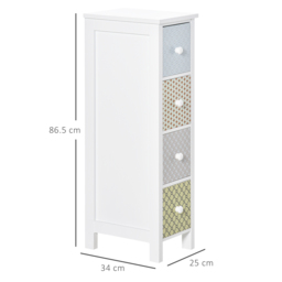 HOMCOM Bedroom Chest of Drawers, 4-Drawer Dresser, Storage Organizer, Toilet Tissue Cabinet, White - Aosom UK - thumbnail 3