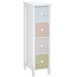 HOMCOM Bedroom Chest of Drawers, 4-Drawer Dresser, Storage Organizer, Toilet Tissue Cabinet, White - Aosom UK